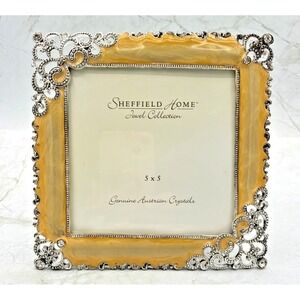 Sheffield Home Picture Frame Enameled Gold Jeweled Collection Crystals 5x5‎ New